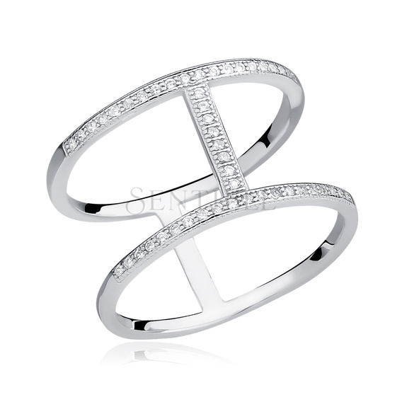 Anillo grande de plata de ley 925 con circonita blanca