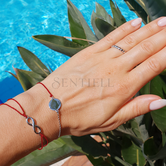 Silver (925) bracelet with red cord - circle