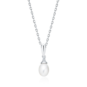 Silver (925) necklace with pearl and white zirconia