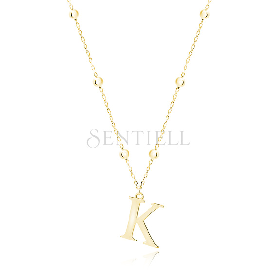 Silver (925) gold-plated necklace - letter K on chain with balls