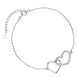Silver (925) bracelet with compared hearts, zirconia