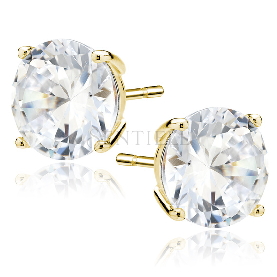 Silver (925) gold-plated earrings round white zirconia diameter 10mm