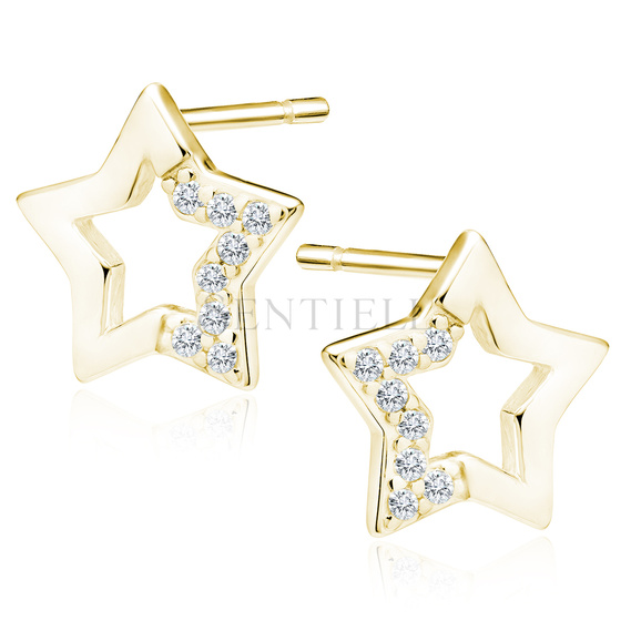 Silver (925) gold-plated star earrings with white zirconias