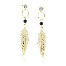 Silver (925) gold-plated earrings with black spinel and white zirconias - feather