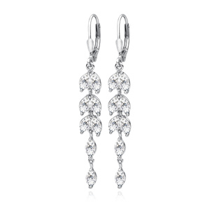 Silver (925) Earrings long leafs with zirconia