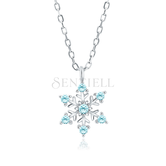 Silver (925) necklace snowflake with aquamarine zirconias