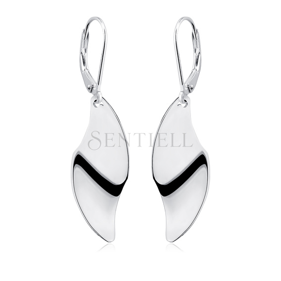 Silver (925) modern earrings highly polished - 1 leaf