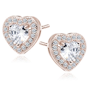 Silver (925) rose gold-plated Earrings white zirconia - hearts
