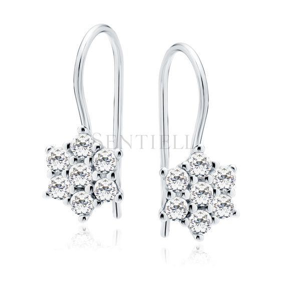 Silver (925) flower earrings with zirconia