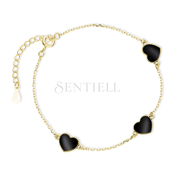 Pulsera de plata de ley 925 chapada en oro - corazón con esmalte negro