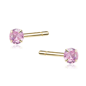 Silver (925) gold-plated earrings round pink zirconia diameter 3mm