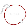 Silver (925) bracelet with red cord - heart