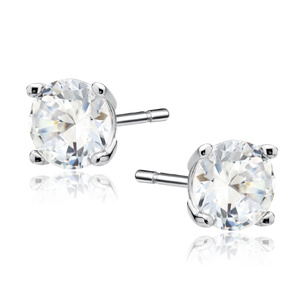 Silver (925) earrings round white zirconia diameter 6mm