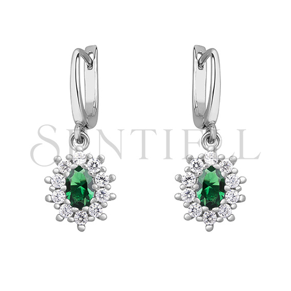 Silver (925) Earrings green colored zirconia