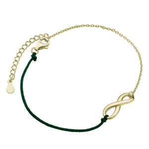 Silver (925) gold-plated bracelet with dark green cord and infinity