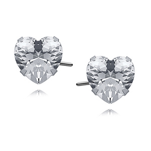 Silver (925) earrings white zirconia 7 x 7mm hearts