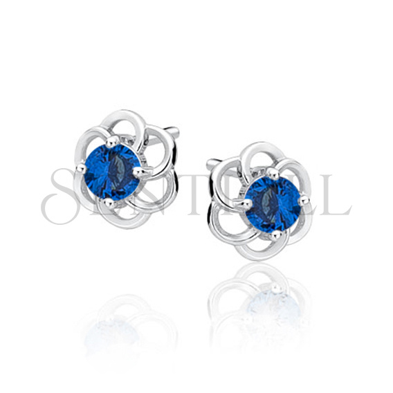 Silver (925) elegant earrings - flowers with sapphire zirconia