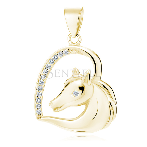 Silver (925) gold-plated heart pendant - horse with white zirconias