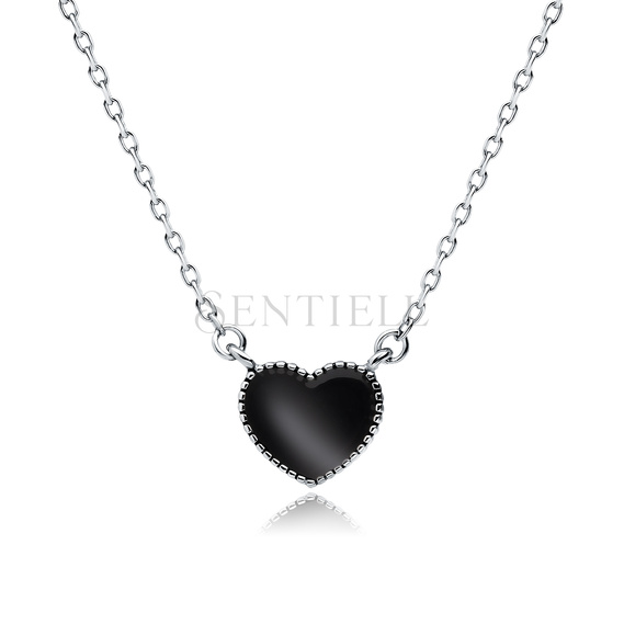 Silver (925) necklace - heart with black enamel