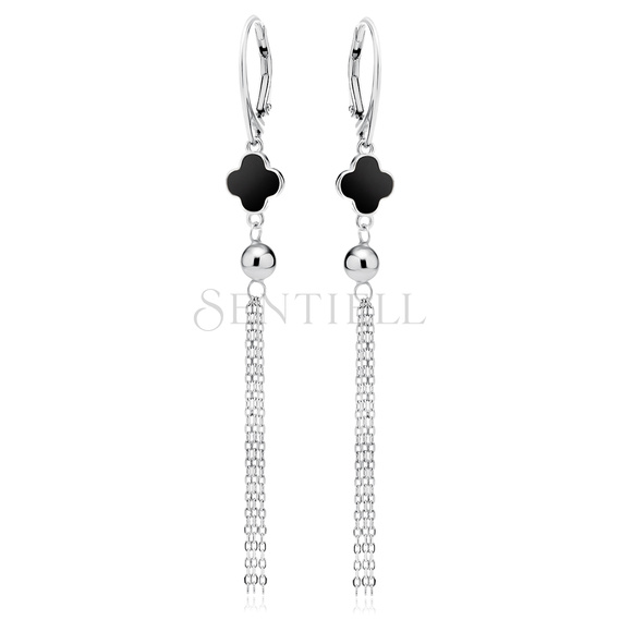 Silver (925) earrings with black enamel, ball and chains