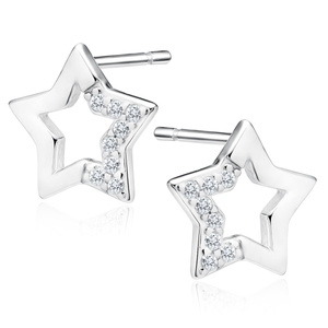 Silver (925) star earrings with white zirconias