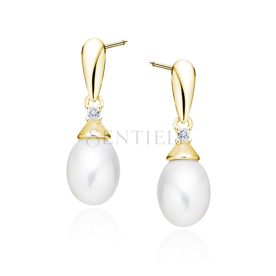 Silver (925) pearl gold-plated earrings with white zirconia