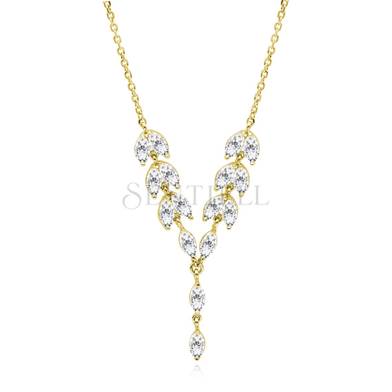 Silver (925) stylish, bridal, gold-plated necklace with zirconia