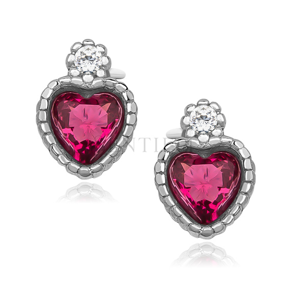 Silver (925) elegant heart earrings with ruby zirconia