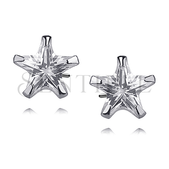 Silver (925) earrings white zirconia 8 x 8mm stars