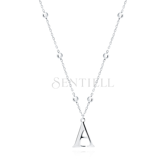 Silver (925) necklace - letter A on chain with balls