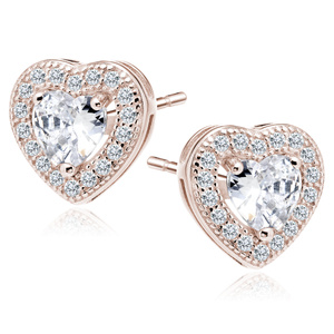 Silver (925) rose gold-plated Earrings white zirconia - hearts