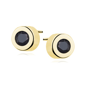 Silver (925) gold-plated round earrings black zirconia