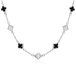 Silver (925) necklace with black onyx and mother of pearl - quatrefoil