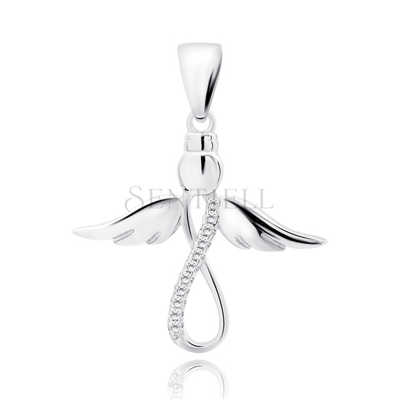 Silver (925) pendant with white zirconias - angel and infinity sign