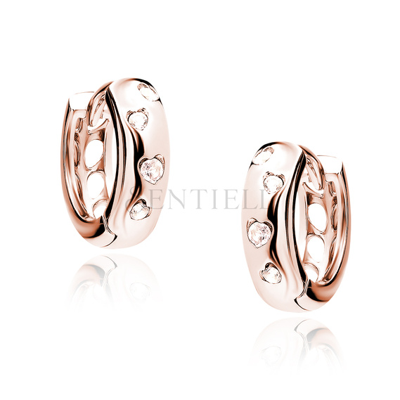 Silver (925) rose gold-plated earrings hoop with morganite color zirconias