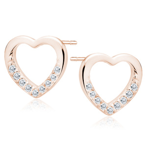 Silver (925) rose gold-plated heart earrings with white zirconias