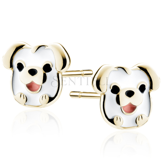 Pendientes de plata de ley 925 chapados en oro con esmalte - perros