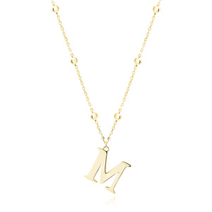 Silver (925) gold-plated necklace - letter M on chain with balls