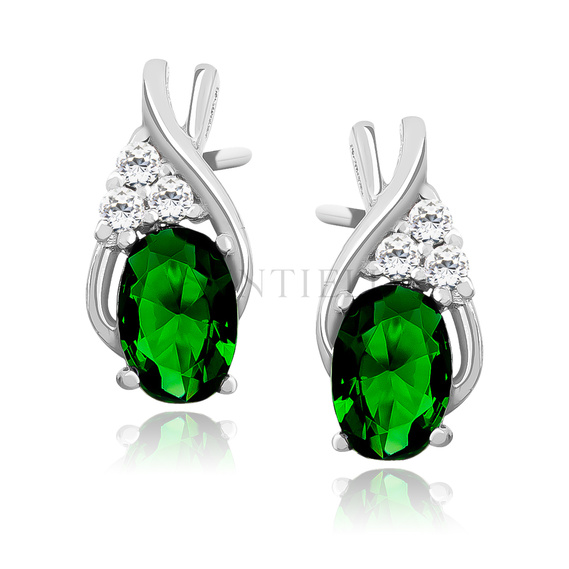 Silver, delicate earrings (925) with emerald zirconia