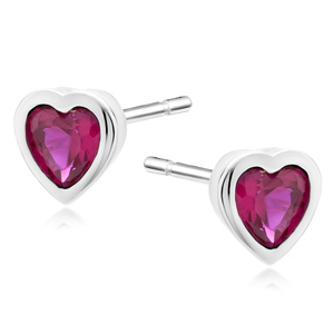 Silver (925) earrings ruby colored zirconia hearts