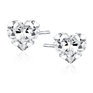 Silver (925) earrings white zirconia 5 x 5mm hearts