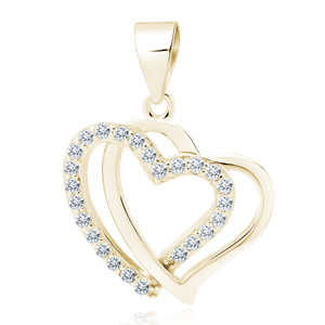 Silver (925) gold-plated pendant - gold-plated hearts with zirconias