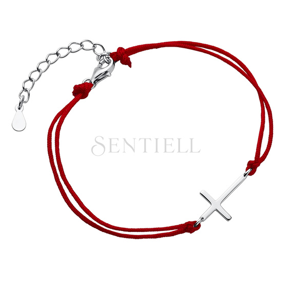 Silver (925) bracelet with red cord - cross