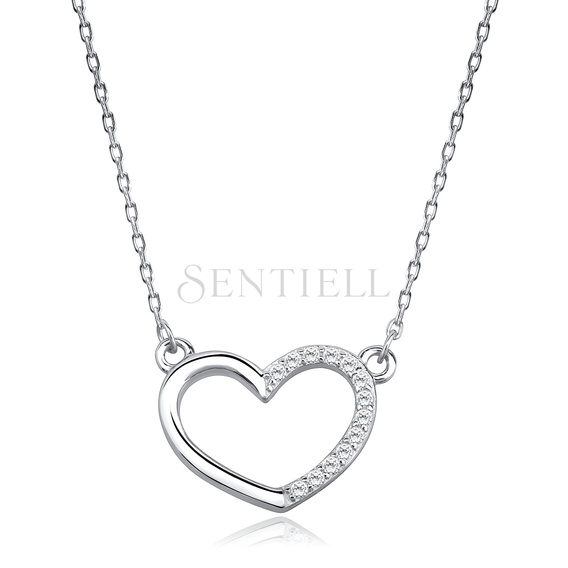 Silver (925) necklace - heart with zirconia