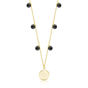 Silver (925) gold-plated necklace with circle and black zirconias / spinels