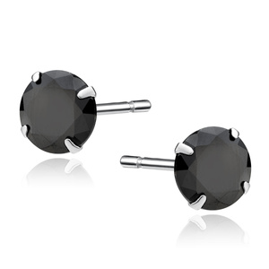 Silver (925) earrings round black zirconia diameter 7mm