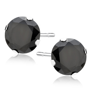 Silver (925) earrings round black zirconia diameter 10mm