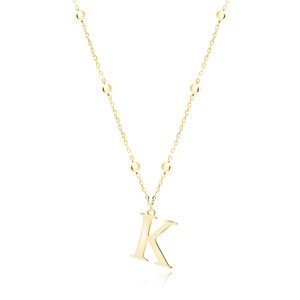 Silver (925) gold-plated necklace - letter K on chain with balls