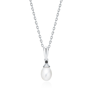 Silver (925) necklace with pearl and white zirconia