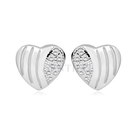 Silver (925) Earrings zirconia hearts microsetting